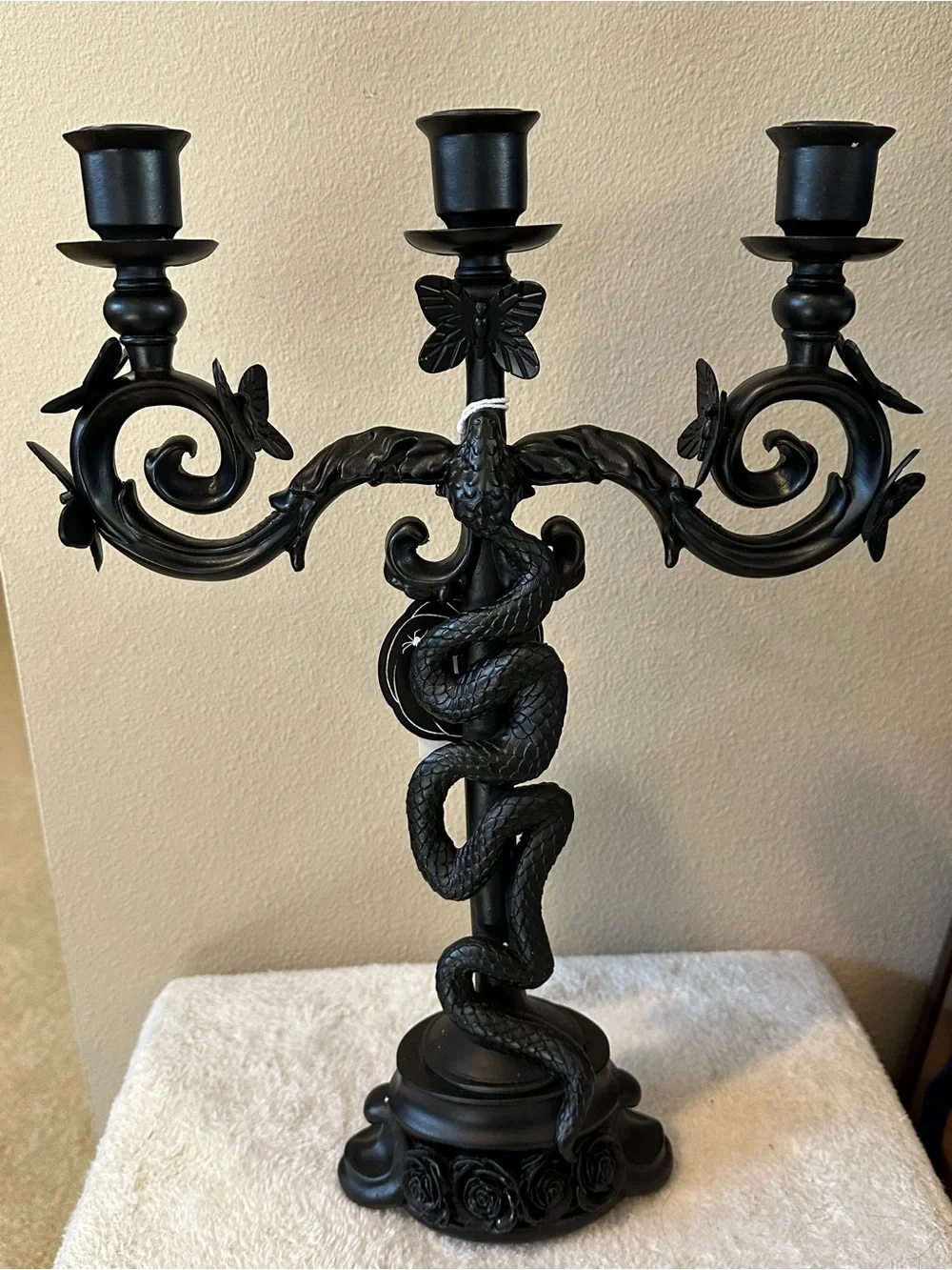 Martha Stewart Halloween Ornate Candelabra Candle Holder Black Resin 16” NWT